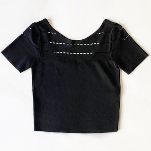 Sandro Black Scoop Neck Short Sleeve Crop Top cutout detail Size XS